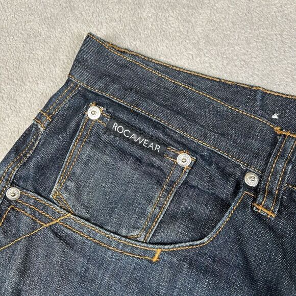 Vintage Rocawear Jeans Mens 42x32 Blue Rap Straight Baggy Wide Skater Street Y2K - Picture 4 of 16
